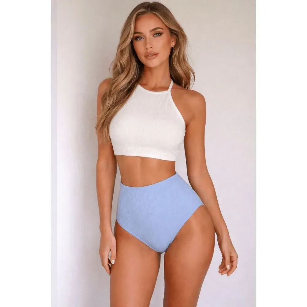 Magnolia Place White & Blue High Cut Bikini 2pcs SET Swimwear M